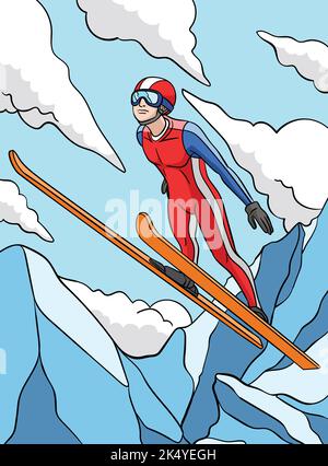 Skisprung Farbige Cartoon Illustration Stock Vektor