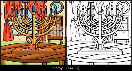 Hanukkah Menorah Coloring Page Illustration Stock Vektor