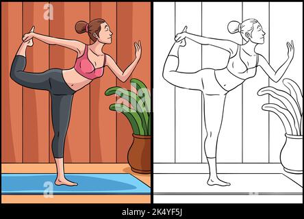 Yoga Coloring Seite Farbige Illustration Stock Vektor