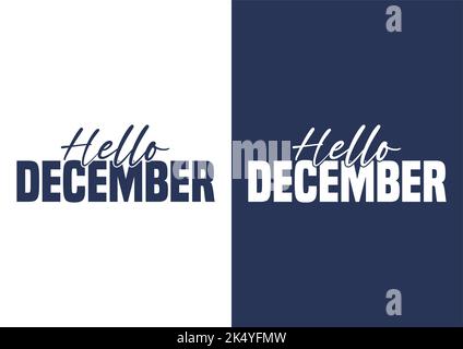 Schriftzug „Hello December“ in dunkelblau und weiß Stock Vektor