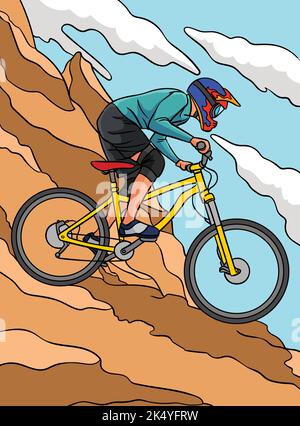 Mountain Biker Farbige Cartoon Illustration Stock Vektor