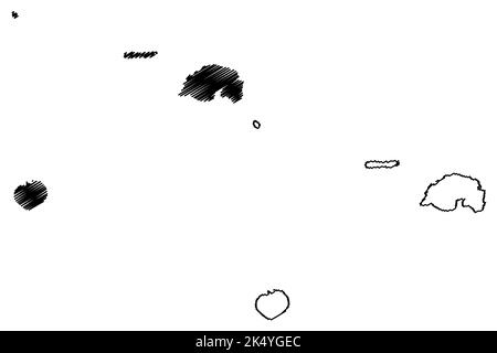 Vitu, Witu oder die französischen Inseln (Neuguinea, Pazifischer Ozean, Bismarck-Archipel) Kartenvektordarstellung, Skizze Garove, UNEA, Ningau und Nareg Stock Vektor