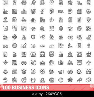 100 Business-Icons gesetzt. Skizzieren Sie die Darstellung von 100 Geschäftssymbolen, die auf weißem Hintergrund isoliert sind Stock Vektor
