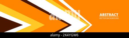 Orangefarbenes, geometrisches, abstraktes, breites horizontales Banner mit bunten Pfeilen und Linien. Farbig modern sportlich hell futuristisch horizontal abstrakt breit Stock Vektor