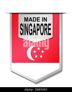 Made in Singapore Wort auf hängendem Banner, 3D Rendering Stockfoto