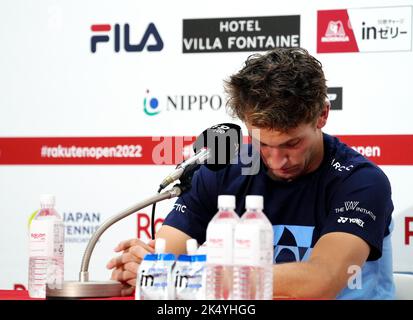 Ariake Colosseum, Tokio, Japan. 4. Oktober 2022. Casper Ruud (NOR), 4. OKTOBER 2022 - Tennis : Pressekonferenz während der Rakuten Japan Open Tennis Championships 2022 im Ariake Colosseum, Tokio, Japan. Quelle: SportsPressJP/AFLO/Alamy Live News Stockfoto