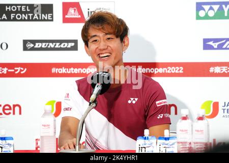 Ariake Colosseum, Tokio, Japan. 4. Oktober 2022. Yoshihito Nishioka (JPN), 4. OKTOBER 2022 - Tennis : Pressekonferenz während der Rakuten Japan Open Tennis Championships 2022 im Ariake Colosseum, Tokio, Japan. Quelle: SportsPressJP/AFLO/Alamy Live News Stockfoto