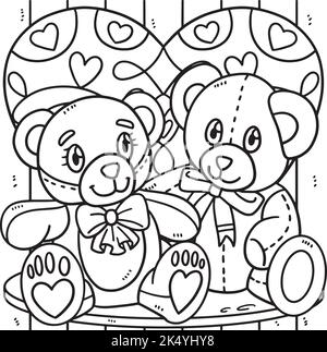 Two Little Bear in Love Valentines Day Coloring Stock Vektor