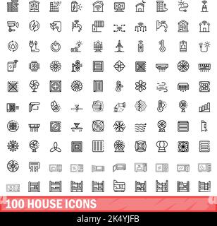 100 Haus-Icons gesetzt. Skizzieren Sie die Darstellung von 100 Haus-Symbole Vektor-Set isoliert auf weißem Hintergrund Stock Vektor