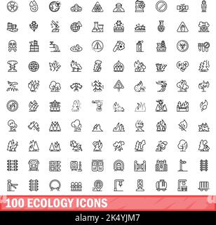 100 ökologische Symbole gesetzt. Skizzieren Illustration von 100 Ökologie Symbole Vektor-Set isoliert auf weißem Hintergrund Stock Vektor