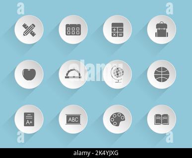 Schule Vektor-Symbole auf runden geschwollenen Papier Kreise Stock Vektor