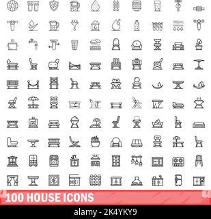 100 Haus-Icons gesetzt. Skizzieren Sie die Darstellung von 100 Haus-Symbole Vektor-Set isoliert auf weißem Hintergrund Stock Vektor