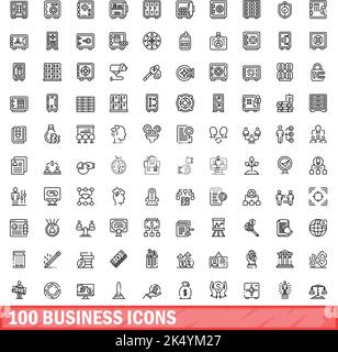 100 Business-Icons gesetzt. Skizzieren Sie die Darstellung von 100 Geschäftssymbolen, die auf weißem Hintergrund isoliert sind Stock Vektor