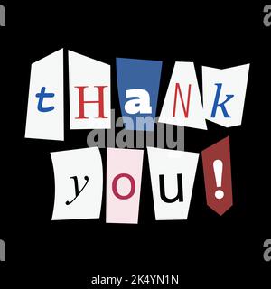 Vielen Dank. Zeitungsausschnitte anonyme Dankesnachricht. Stock Vektor