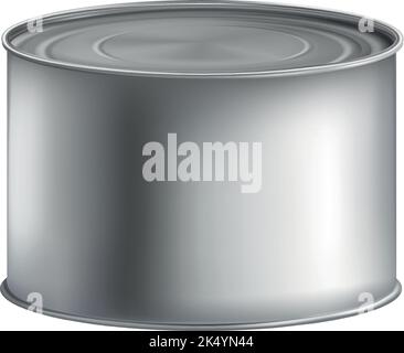 Modell für Lebensmittelbehälter aus Aluminium. Realistisches Zinn kann auf weißem Hintergrund isoliert werden Stock Vektor