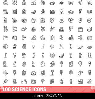 100 Wissenschaftssymbole eingestellt. Skizzieren Sie die Darstellung von 100 Wissenschaftssymbolen, die auf weißem Hintergrund isoliert sind Stock Vektor