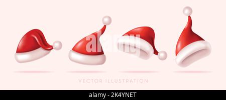 Weihnachtsmütze, weihnachtsdekoration. 3D realistische minimale Vektordarstellung Stock Vektor
