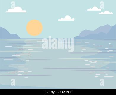 Sonniger Tag an der Küste. Hintergrund der Seeszene. Vektorgrafik Stock Vektor