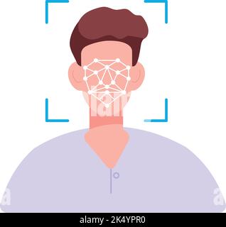 Person Gesicht in Person Identifizierungsprozess. Erkennungs-Scan-App auf weißem Hintergrund isoliert Stock Vektor