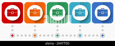 Aktentasche, Tasche, Tasche, Business-Vektor-Symbole, Infografik-Vorlage, Satz flacher Designsymbole in 5 Farboptionen Stock Vektor