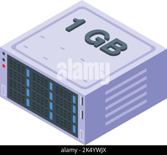 Isometrievektor für das Symbol des Gigabyte-Datencomputers. SD-Speicher. SSD digital Stock Vektor