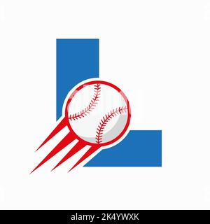 Anfangsbuchstabe L Baseballlogo Konzept mit beweglichem Baseballsymbol Vektorvorlage Stock Vektor