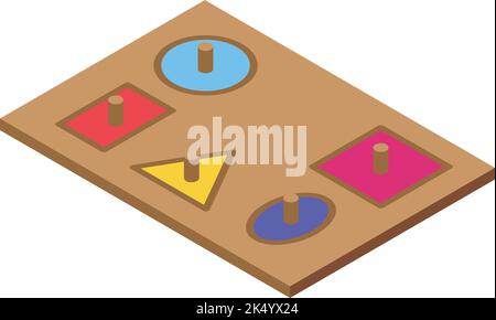 Isometrischer Vektor des Symbols Wood montessori. Spielzeugbildung. Kinderform Stock Vektor