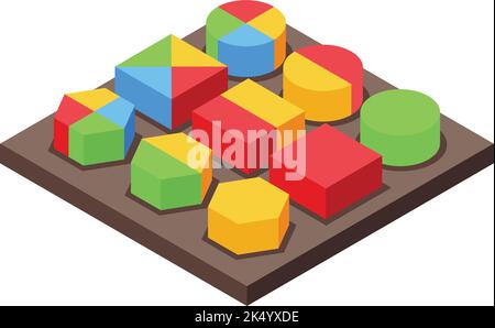 Montessori Spielzeugform Symbol isometrischer Vektor. Kindermathematik. Schulklasse Stock Vektor