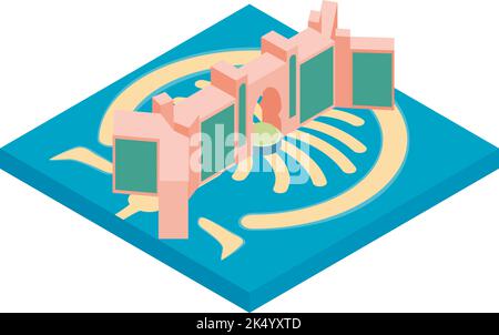 Isometrischer Vektor des Symbols der vae. Atlantis Hotel und Palm Island jumeirah Ikone. Weltberühmtes Wahrzeichen der vereinigten arabischen emirate, moderne Architektur Stock Vektor