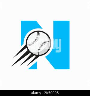 Anfangsbuchstabe N Baseballlogo Konzept mit beweglichem Baseballsymbol Vektorvorlage Stock Vektor