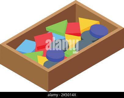 Montessori Spielzeugkiste Symbol isometrischer Vektor. Holzbildung. Mathematische Form Stock Vektor