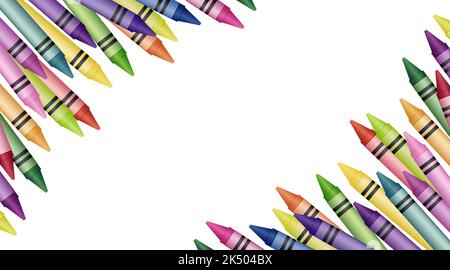 Ein farbenfroher Stapel von Buntstiften in den Ecken auf weißem Hintergrund Stock Vektor
