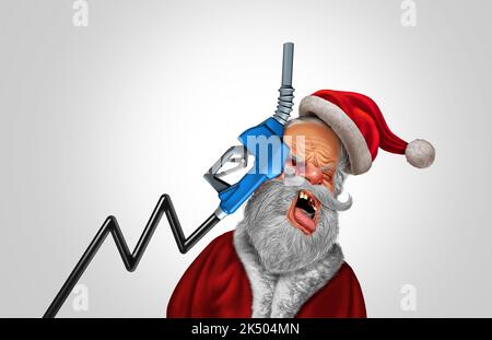 Steigende Winter-Energiepreise und höhere Preise für Urlaubsgas oder steigende Ölpreise während der Weihnachtszeit als Inflationsschmerz-Konzept als Weihnachtsmann. Stockfoto