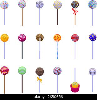 Cake Pops Symbole setzen isometrischen Vektor. Dessert in der Bar. Kuchenbäckerei Stock Vektor