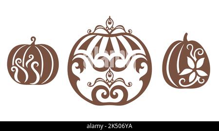 Eine Reihe von Vektor-Kürbissen mit einzigartigen Designs, isoliert auf weißem Hintergrund Stock Vektor