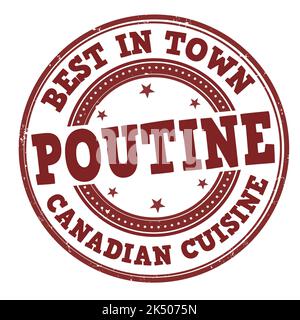 Poutine Grunge Gummistempel auf weißem Hintergrund, Vektorgrafik Stock Vektor