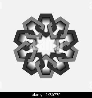 Geometrisches Emblem-Template-Design mit überlappenden Elementen. Islamisches Motiv. Geometrisches Muster Mandala im arabischen Stil, monochromes Logo isoliert Stock Vektor