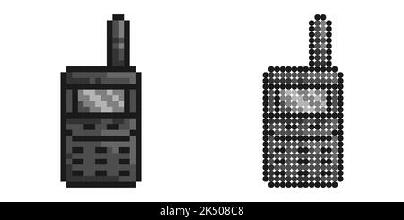 Pixelsymbol. Radiosender, um in Kontakt zu bleiben. Wireless Walkie Talkie von Wachmann, Soldat. Einfache Retro-Spiel Vektor isoliert auf weißem Hintergrund Stock Vektor