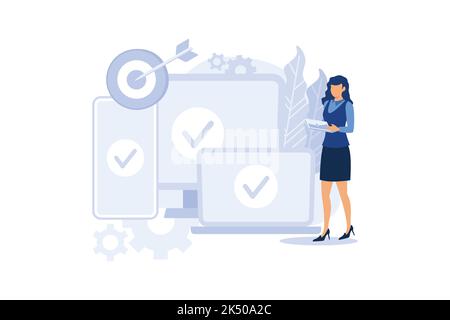 Web-Entwicklung und Codierung. Plattformübergreifende Entwicklungswebsite. Adaptives Layout für Internetseiten oder Webinterface auf dem Bildschirm von Laptop, Tablet und Telefon. Sma Stock Vektor