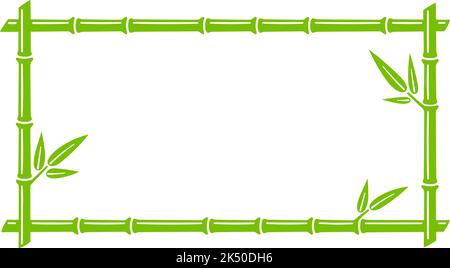 Rechteckiger Rahmen aus grünem Bambus. Natürliches Textfeld. Bambuszweig Grenze mit Blättern. Leere Rahmenvorlage. Vektordarstellung in flacher Form isoliert Stock Vektor
