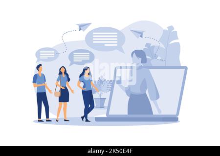 Kommunikation über das Internet, soziale Netzwerke, Chat, Video, Nachrichten, Nachrichten, Website, Freunde suchen, mobile Webgrafiken, Online Dating Vektor flach m Stock Vektor