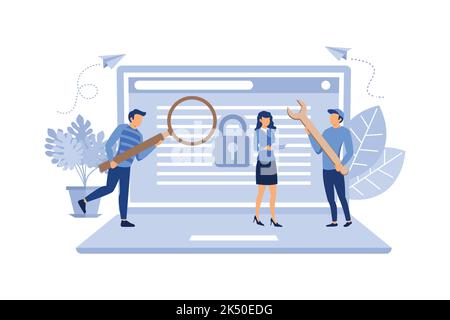 Das Konzept des Schutzes von Computerdaten für eine Webseite, Codierung, Programmierung, Anwendungsentwicklung flach modernes Design Illustration Premium Vector Stock Vektor