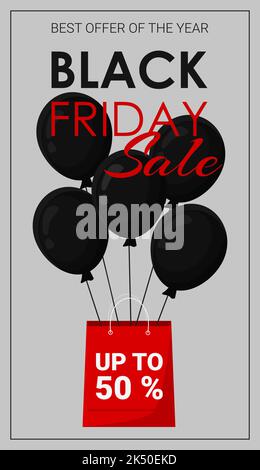 Text Black Friday Sale bis zu 50 Ballons und Paket Stock Vektor