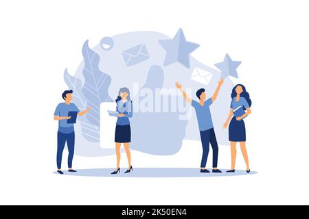 Beste Leistung, Gäste fünf Punkte. Menschen verlassen Bewertungen und Kommentare, dass erfolgreiche Arbeit ist die höchste Punktzahl, flache Vektor-Illustration Stock Vektor