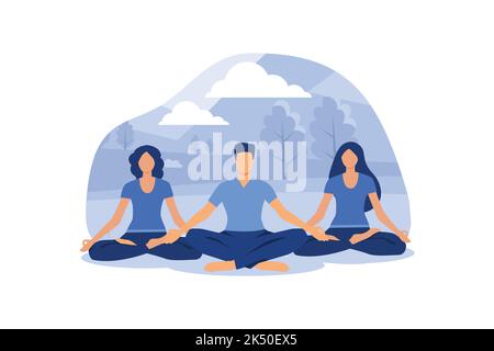 Meditationskonzept, Vektor, Yoga Gesundheit Vorteile des Körpers. Geist und Emotionen, Gedankenprozess Vektor flach modernes Design Illustration Stock Vektor