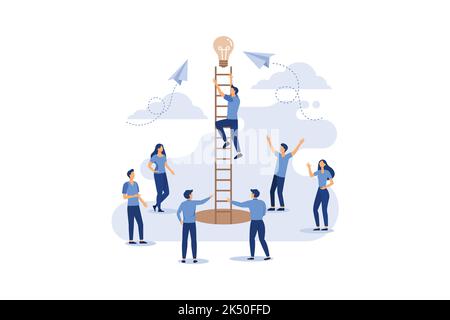 Vektor-Illustration, ein Mann sucht die Treppe hinauf, das Ziel zu erreichen, der Weg zum Erfolg ist Motivation, Karriereentwicklung, Suche nach Ideen Stock Vektor