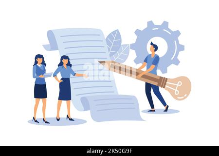 Elektronische Unterschrift, kleine Leute unterzeichnen ein Dokument, Financial Business Agreement. Web Contract. Online-Dokument flach modernes Design Illustration Stock Vektor