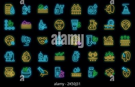 Anti-Aging-Kosmetik-Symbole setzen Umrissvektor. Schönheit des Gesichts. Gesichtsbehandlung Vektor Neon Stock Vektor