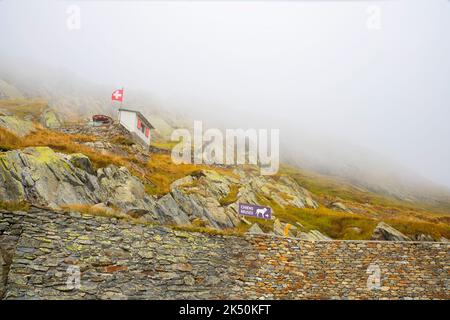 Großes St. Bernard Hospizmuseum am Col du Grand St-Bernard Pass (alt. 2473 m. Die Grenze zwischen der Schweiz und Italien. Stockfoto