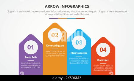Infografik-Präsentationsvorlage im Pfeilstil mit moderner flacher Farbe und Richtungsvektor für 4 Pfeile oben Stockfoto
